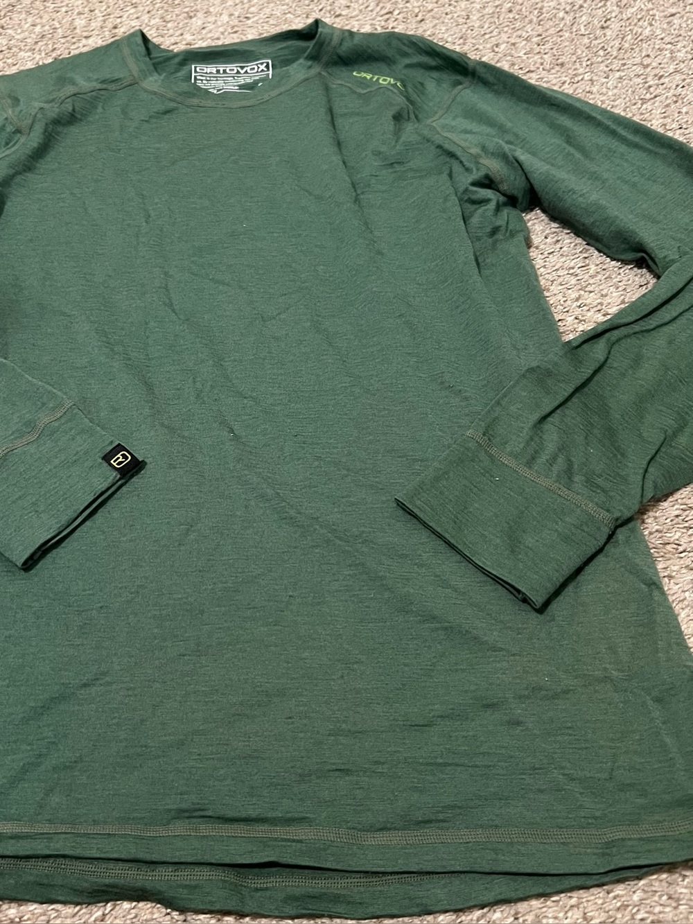 Ortovox Men’s Long-Sleeve Merino Crew Shirt — Forest Green Size Medium
